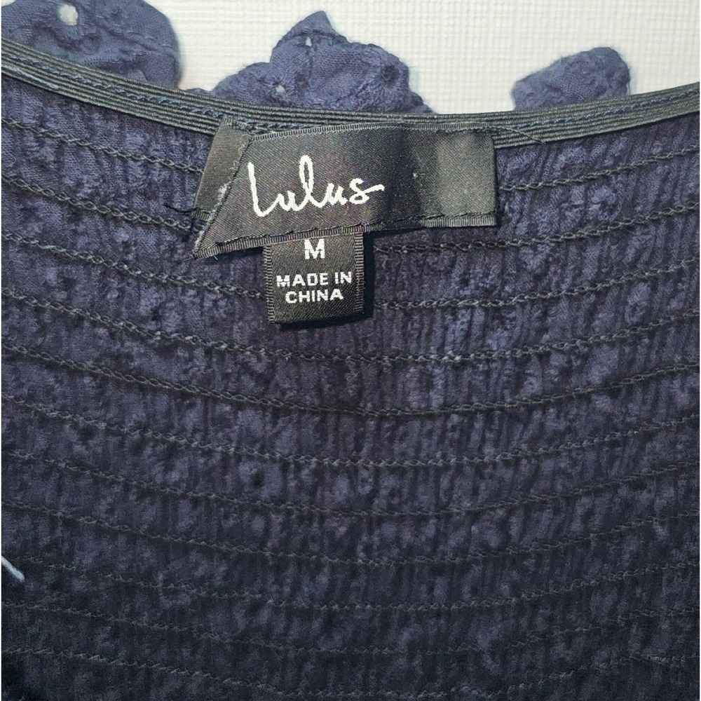 Lulus Navy Blue‎ Eyelet Lace Wide-Leg Jumpsuit Sz M - Picture 7 of 7